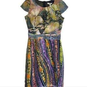 Amelia Multicolored Abstract Animal Print Pattern Short Sleeve Chiffon Dress, 2